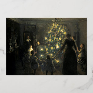 Victoriaans Era Happy Kerstboom Folie Feestdagenkaart