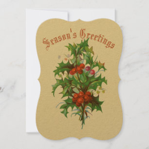 Victoriaans Era Holly Holiday Card Feestdagenkaart