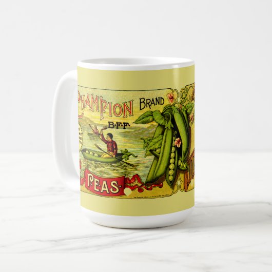 Victoriaans Era Ingeblikte Erwten Label Koffiemok (Voorkant links)