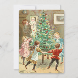 Victoriaans Era kerstboomkinderen Feestdagenkaart