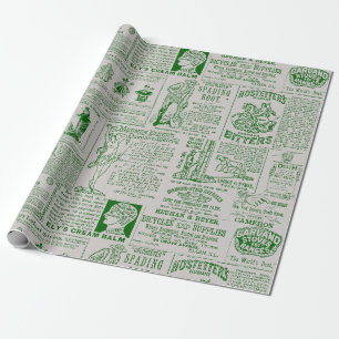 Victoriaans Era Newspaper Adverteren groene afdruk Cadeaupapier