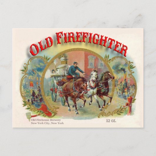 Victoriaans Era Old Firefighter Briefkaart (Voorkant)