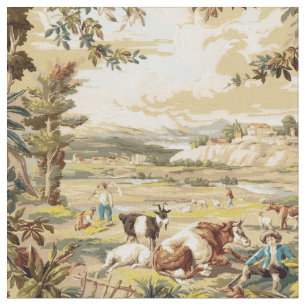  Victoriaans Era Pastoral Boerderij Scene Patroon Stof
