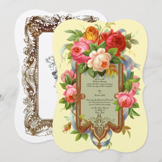 Victoriaans ERA Roos Wedding Invitting Sjabloon Kaart (Voorkant / Achterkant)