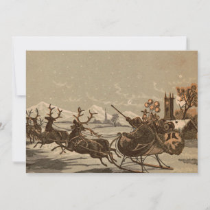 Victoriaans Era Santa Claus en Reindedarkerst Feestdagenkaart