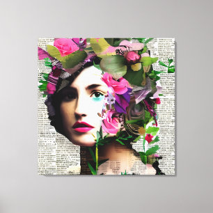 Victoriaans Era  Vrouw met Roze Bloemen Canvas Afdruk
