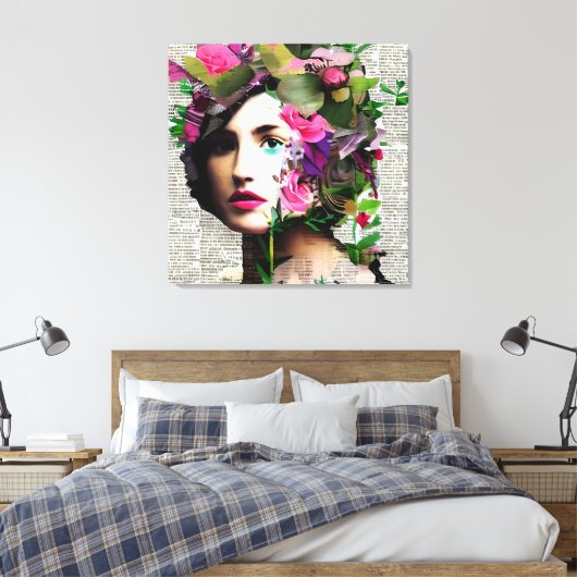 Victoriaans Era Vrouw met Roze Bloemen Canvas Afdruk (Insitu (Slaapkamer))