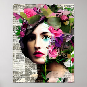 Victoriaans Era Vrouw met Roze Bloemen Poster