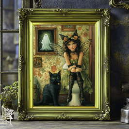 Victoriaans Fairy & Black Cat in de Loo Art Poster