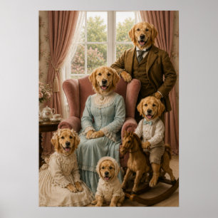 Victoriaans familiegoud-retrieverportret Elega Poster