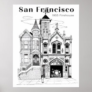 Victoriaans Firehouse en Truck Poster