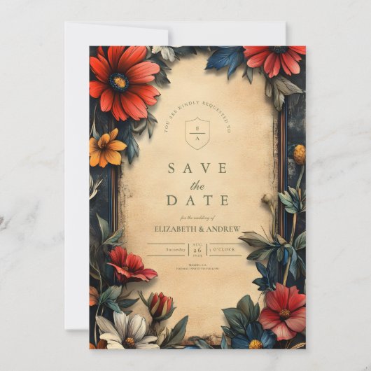 Victoriaans Floral Art Nouveau bruiloft Save The Date (Voorkant)