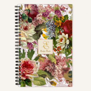 Victoriaans Floral Collage   Gepersonaliseerd mono Notitieboek