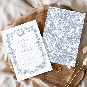 Victoriaans Floral Dusty Blue Franse bruiloft Save The Date