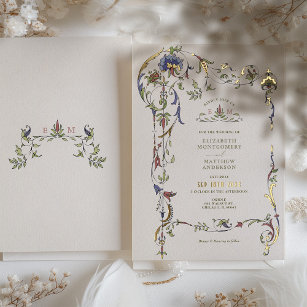  Victoriaans Floral Ornamenten Wedding Folie Uitnodiging