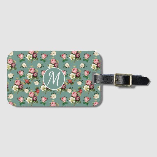  Victoriaans Floral Pattern Chic Monogramed Bagagelabel (Voorkant (horizontaal))