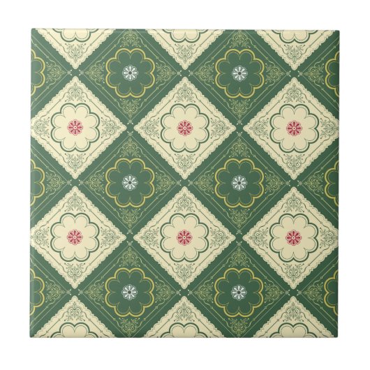 Victoriaans Floral Pattern - Ivory and Green Tegeltje (Voorkant)