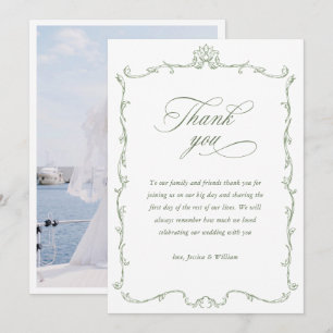 Victoriaans  Floral Sage Green Wedding Foto Bedankkaart