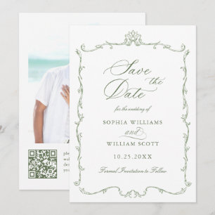 Victoriaans  Floral Sage Green Wedding Foto Save The Date