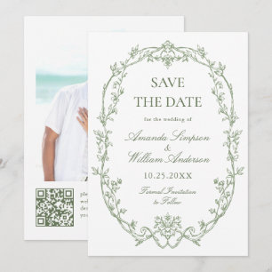 Victoriaans  Floral Sage Green Wedding Foto Save The Date