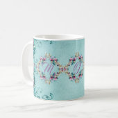 Victoriaans florale blauwgroen paarse elegantie koffiemok (Voorkant links)