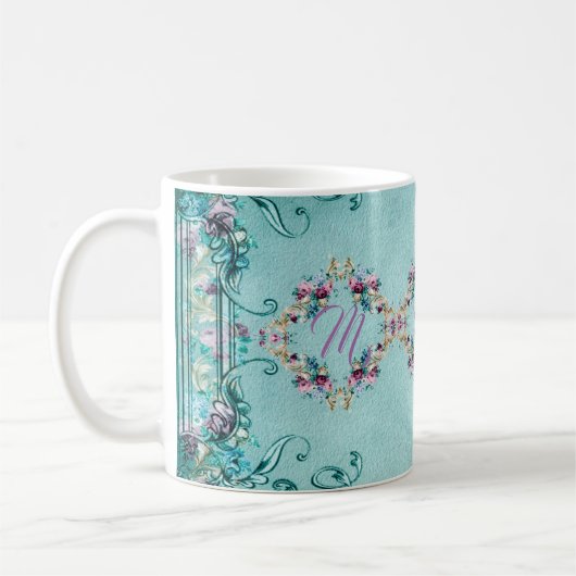 Victoriaans florale blauwgroen paarse elegantie koffiemok (Links)