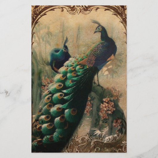 Victoriaans  florale parisiaanse pauw briefpapier (Voorkant)