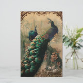 Victoriaans  florale parisiaanse pauw briefpapier (Staand voorkant)