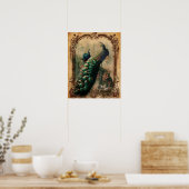 Victoriaans  florale parisiaanse pauw poster (Keuken)