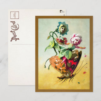 Victoriaans Flowers Rijden op een vlinder Briefkaa Briefkaart