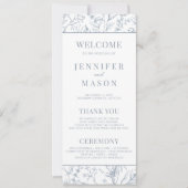 Victoriaans Frans blauw bloemenbruiloft programma (Voorkant)