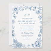 Victoriaans Frans Dusty Blue Wedding Monogram Kaart (Voorkant)