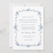 Victoriaans Franse Dusty Blue Floral Wedding Kaart (Voorkant)