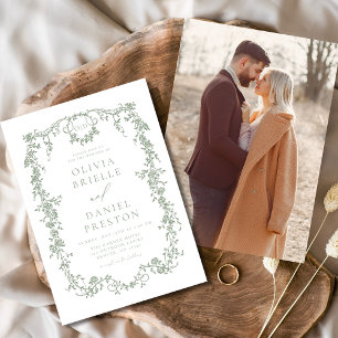 Victoriaans  Franse foto Sage Green Wedding Kaart