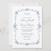 Victoriaans Franse QR-code Floral Wedding Monogram Kaart (Voorkant)