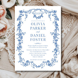 Victoriaans Franse Royal Blue Wedding Monogram Kaart