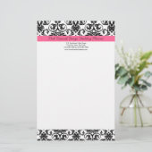 Victoriaans Fuchsia Pink en White Damask Briefpapier (Staand voorkant)