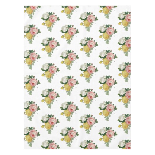 Victoriaans Geel Roze Witte Rozenpatroon Tafelkleed (Voorkant)