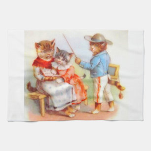 Victoriaans geklede kattenfamilie theedoek