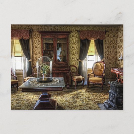 Victoriaans gemeubileerde woonkamer briefkaart (Voorkant)