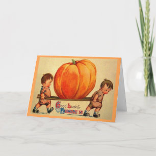 Victoriaans Giant Pumpkin Halloween Wenskaart Kaart