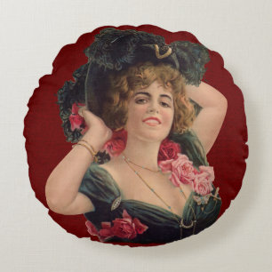 Victoriaans Gibson Girl Rozen Flowers Art Nouveau Rond Kussen