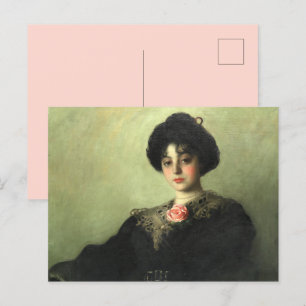 Victoriaans Gibson-vrouw met Roos zwarte dress Briefkaart