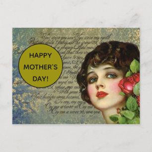 Victoriaans Glamour-meisje met Red Rose Briefkaart