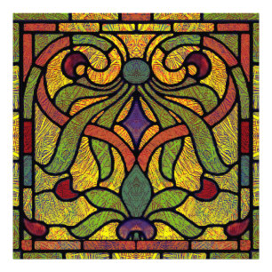 Victoriaans Glas in lood in groen en goud Foto Afdruk