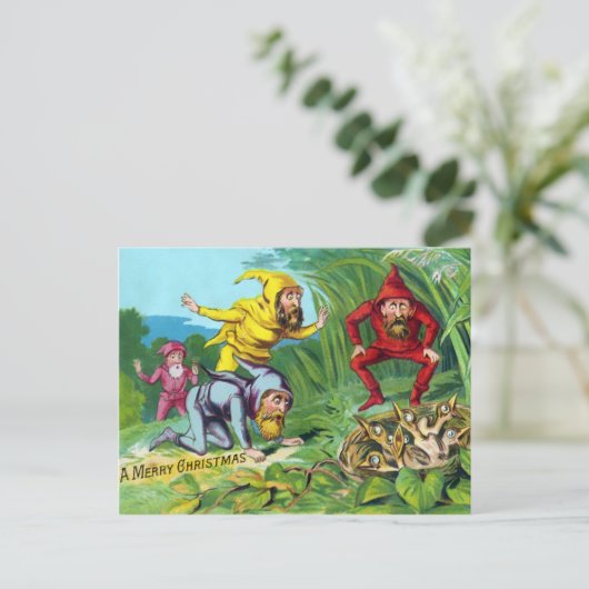 Victoriaans Gnomes Kerstmis Briefkaart (Staand voorkant)