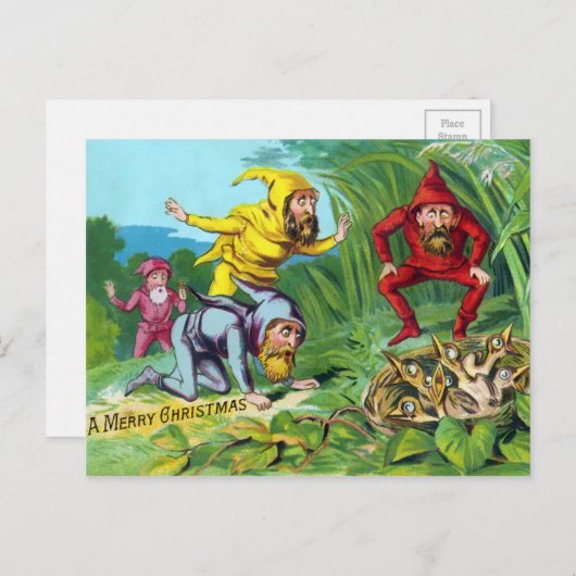 Victoriaans Gnomes Kerstmis Briefkaart (Voorkant / Achterkant)