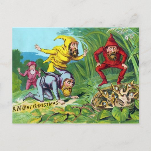  Victoriaans Gnomes Kerstmis Briefkaart (Voorkant)