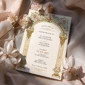 Victoriaans  Gold Arch & Pink Roses Wedding Kaart