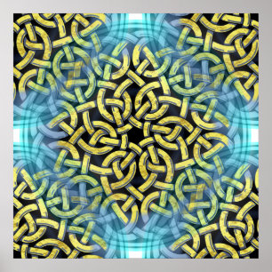 Victoriaans Golden Trim Aqua Background Poster